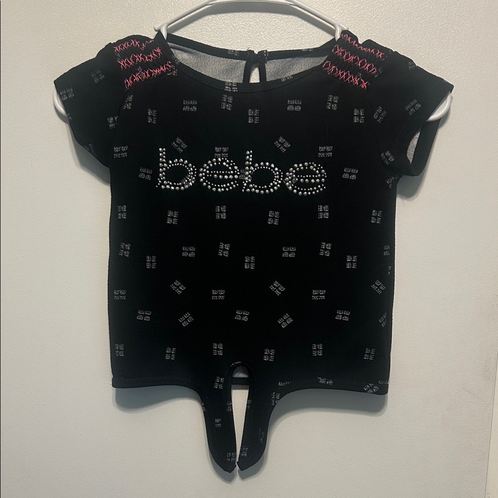 Bebe Black and Pink Patterned Bodysuit